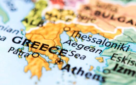 Map of Greece highlighting undervalued real estate areas, showcasing investment opportunities compared to other EU countries.