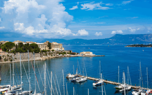 A picturesque coastal view of Corfu, ideal for a vacation home, showcasing scenic landscapes and real estate opportunities.