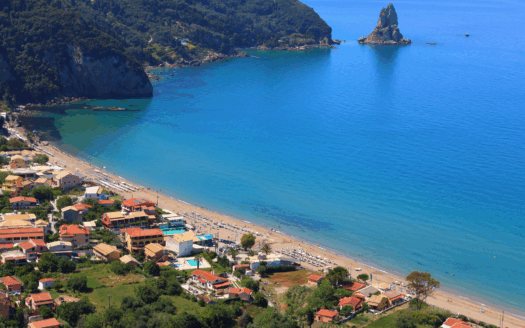 A scenic land plot in Corfu ready for building a dream home, with views of the island’s natural beauty.
