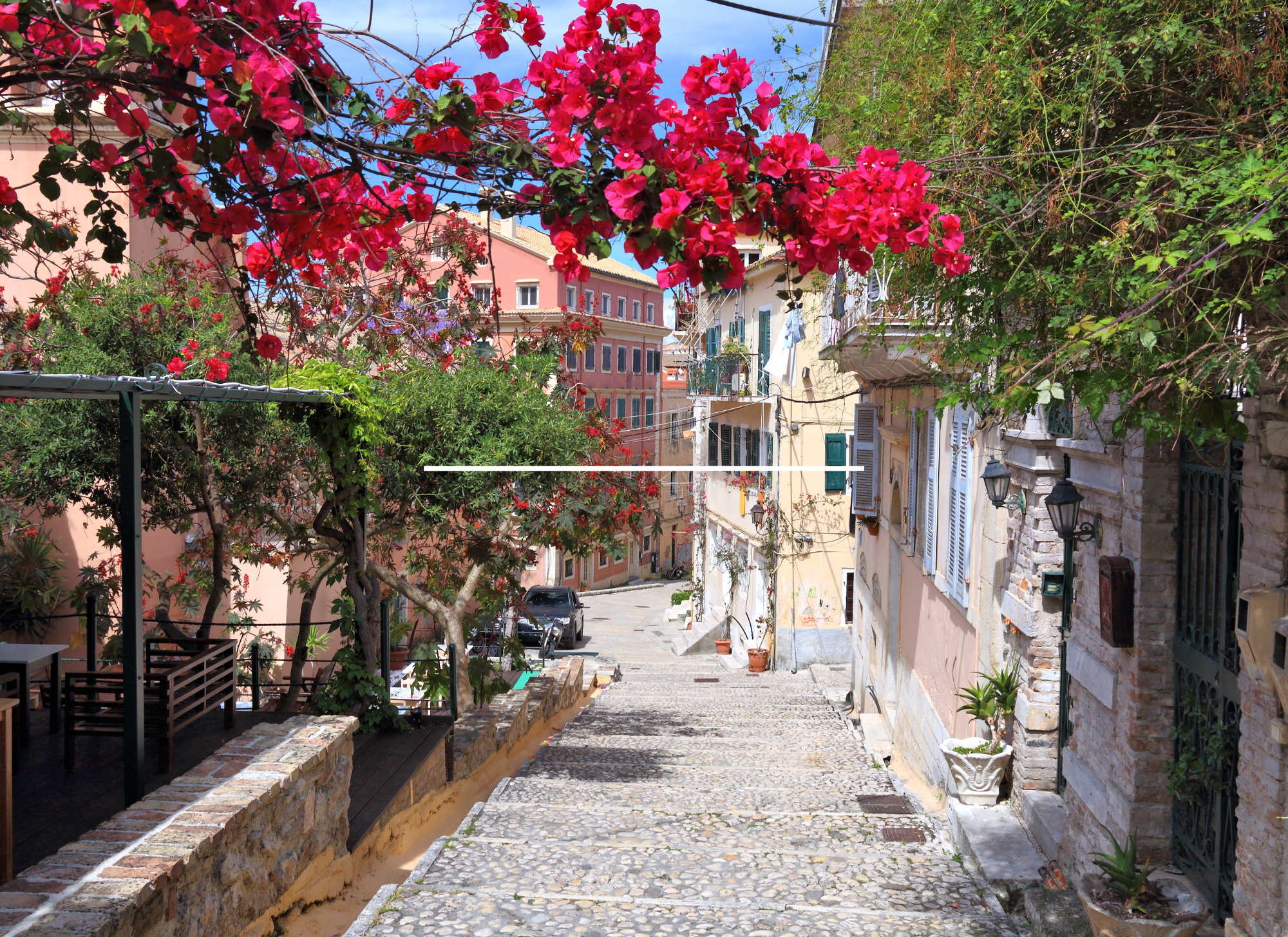 Charming streets of Corfu Town with Venetian-style architecture