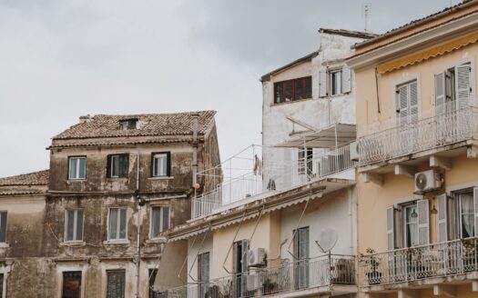 Traditional Corfu stone house with modern features and panoramic views.