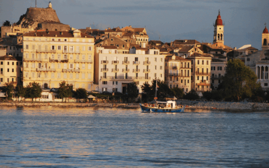 View of Corfu Old Town with historic buildings and narrow streets