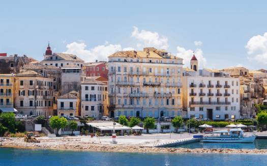 Corfu Town street with residents and local businesses