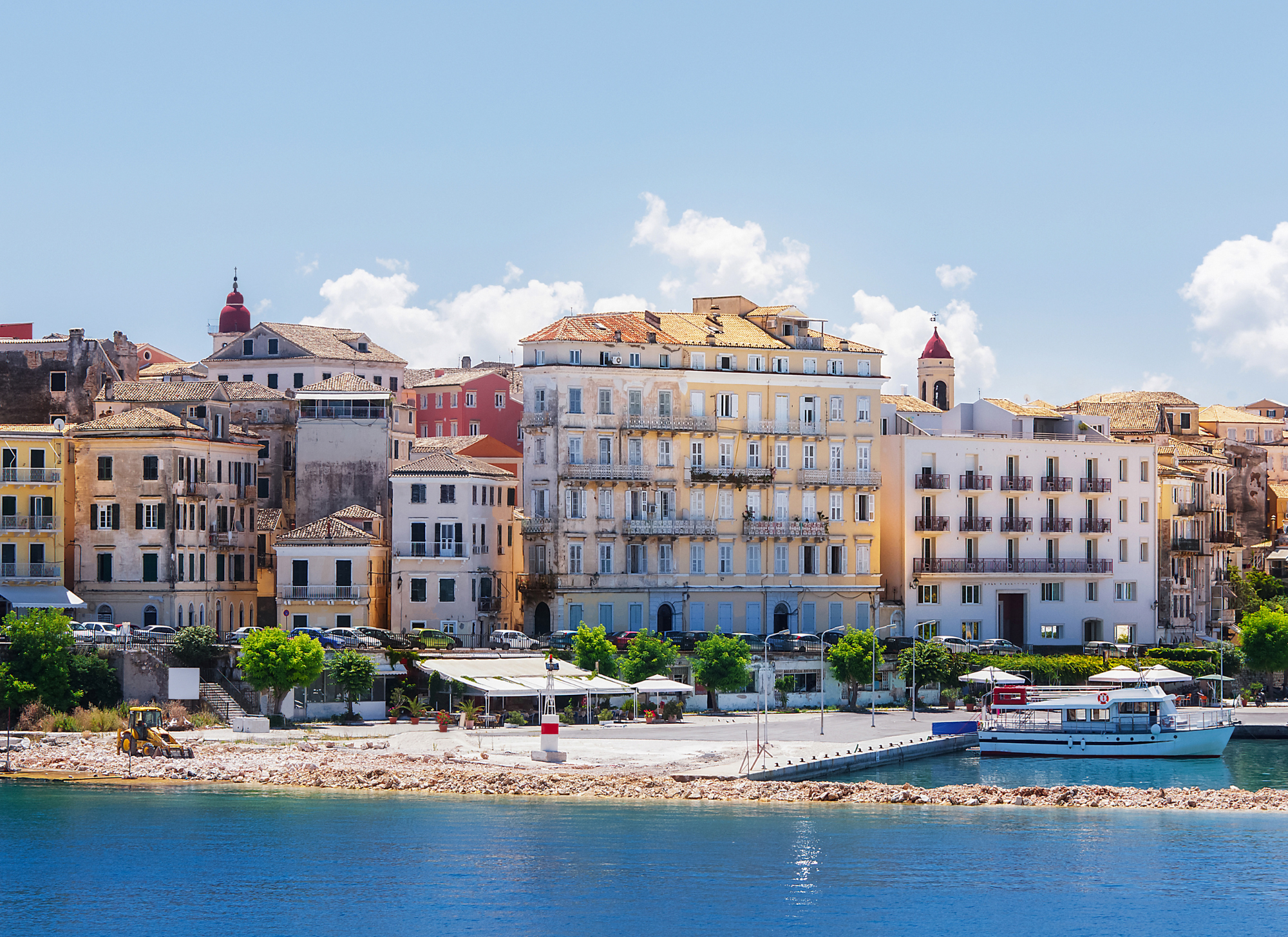 Corfu Town street with residents and local businesses