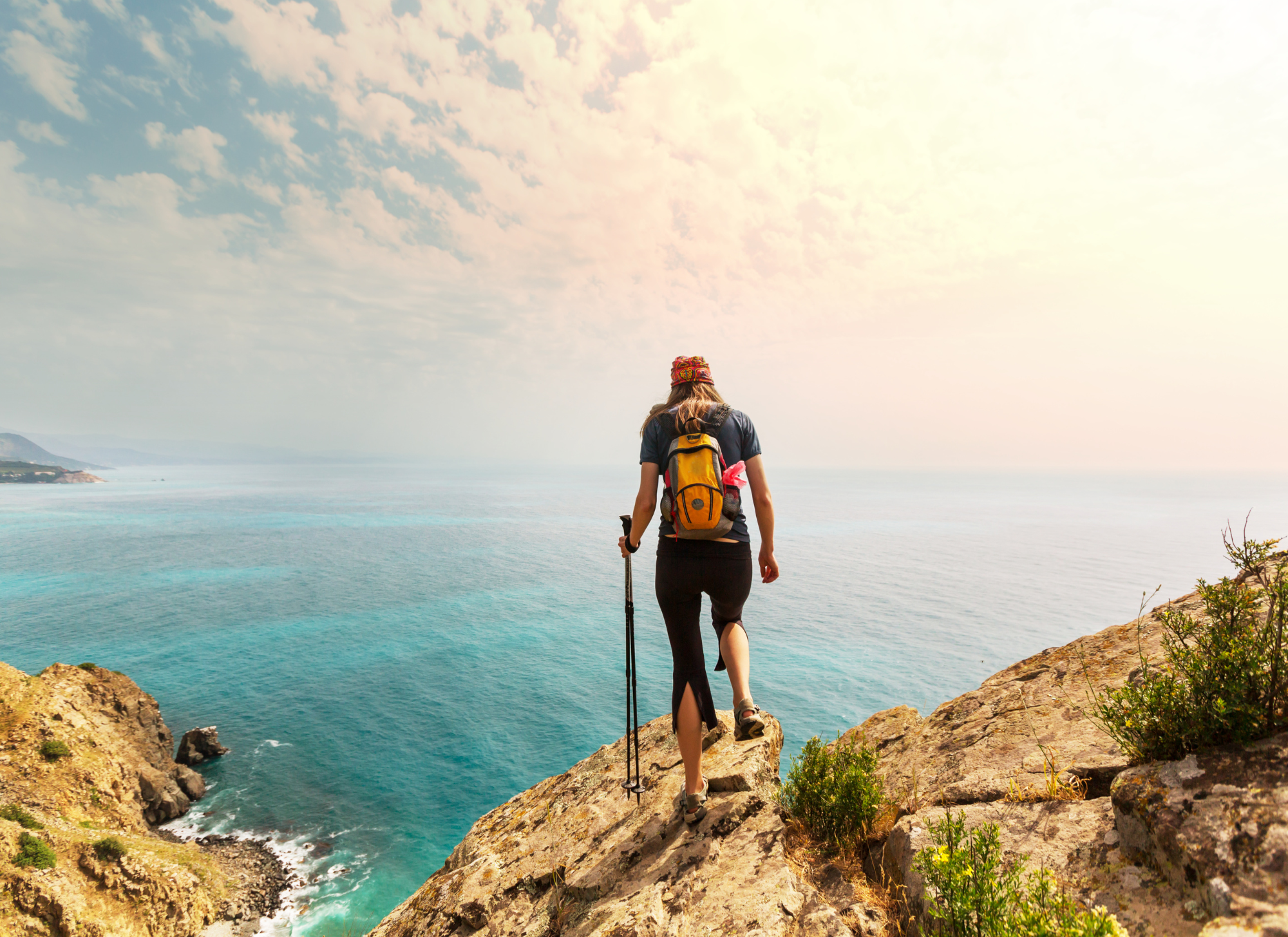 Hiking in Corfu with layered clothing during spring season
