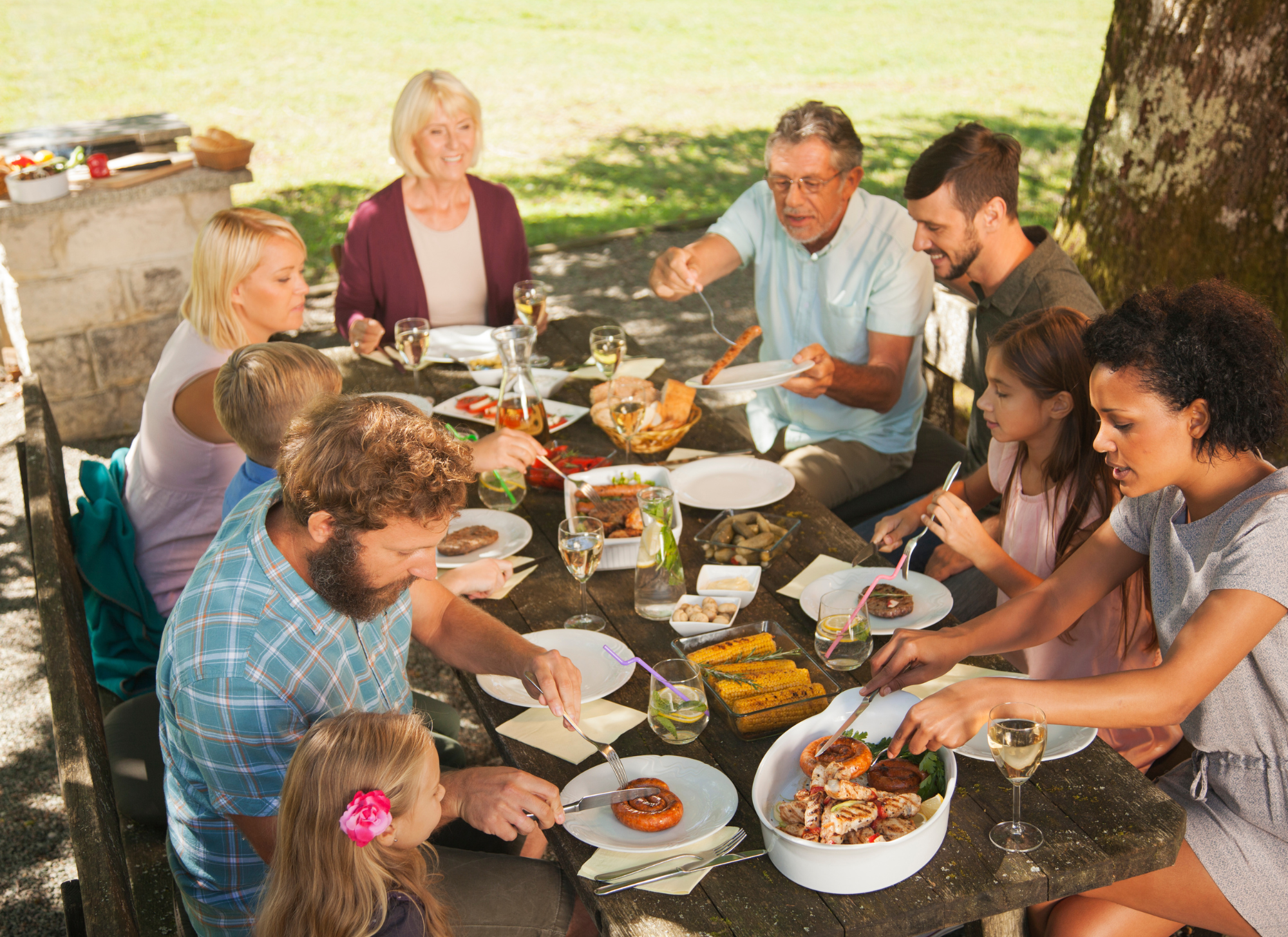 Family enjoying a villa rental with outdoor space in Corfu